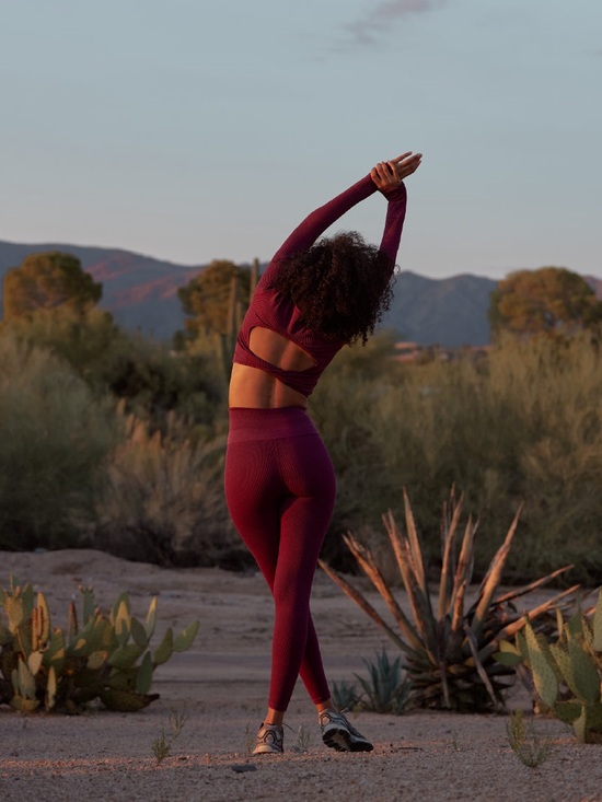 Spiritual Gangster Pants - Spiritual Gangster ribbed Brick Red Leggings Tan Trim Size Medium Self Love